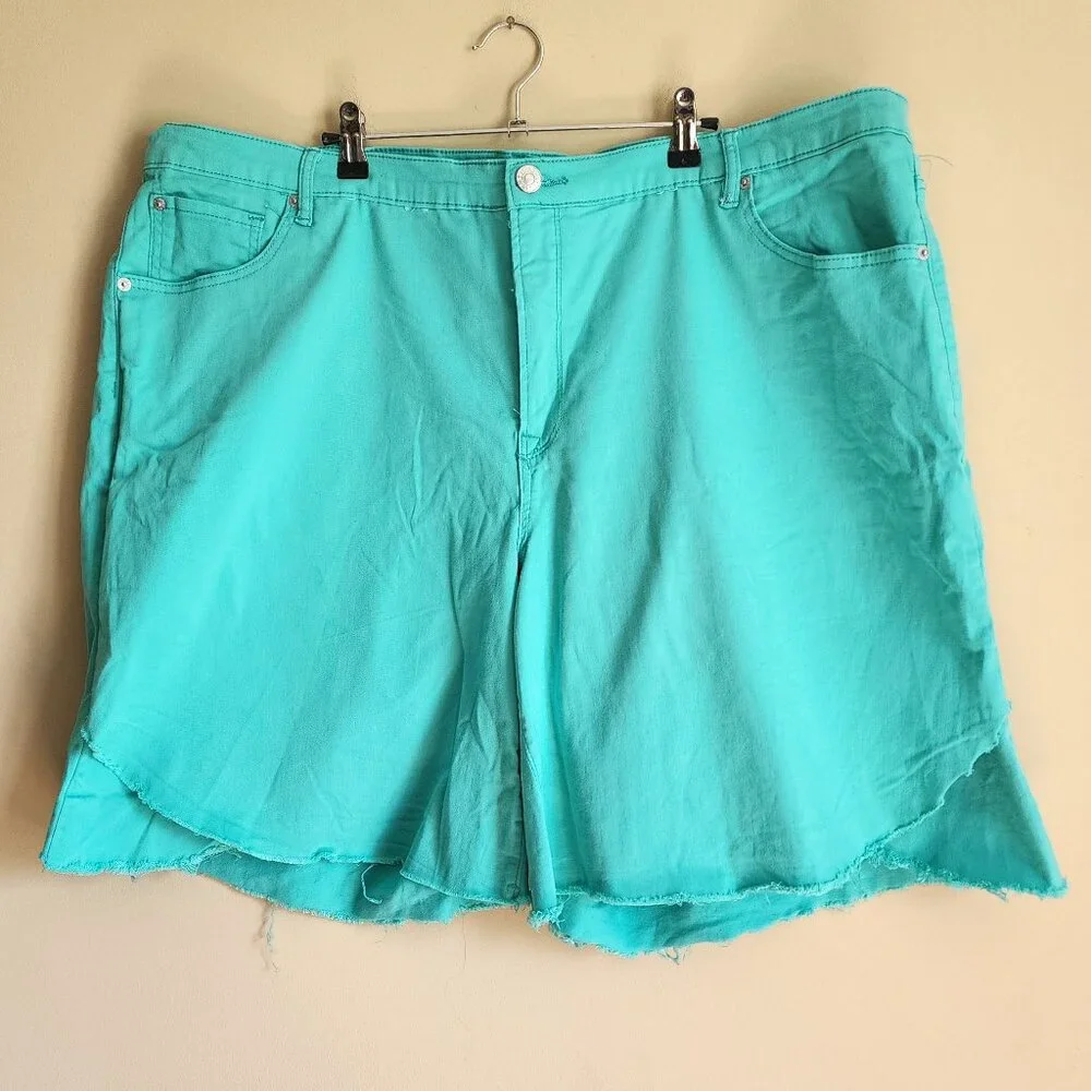 Ashley Stewart - Women's Plus Denim Mint Green Shorts Size 28 - Picture 1 of 7